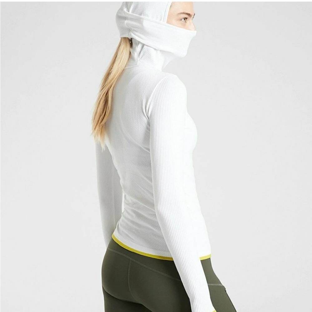 Athleta Flurry Balaclava Hoodie White and Green Small Base